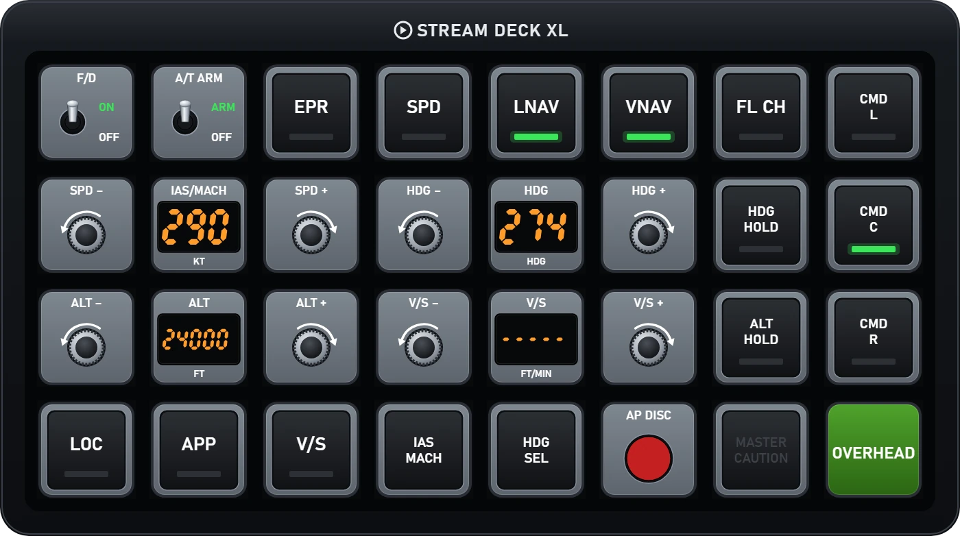BlueBird 757 deck, Stream Deck XL · Flight