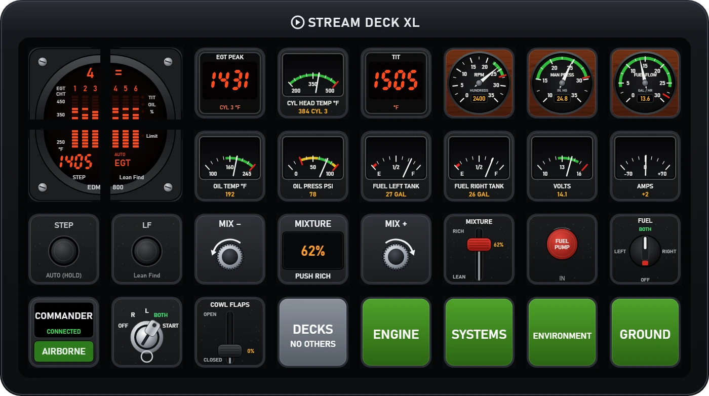 Commander 114 deck, Stream Deck XL · Engine