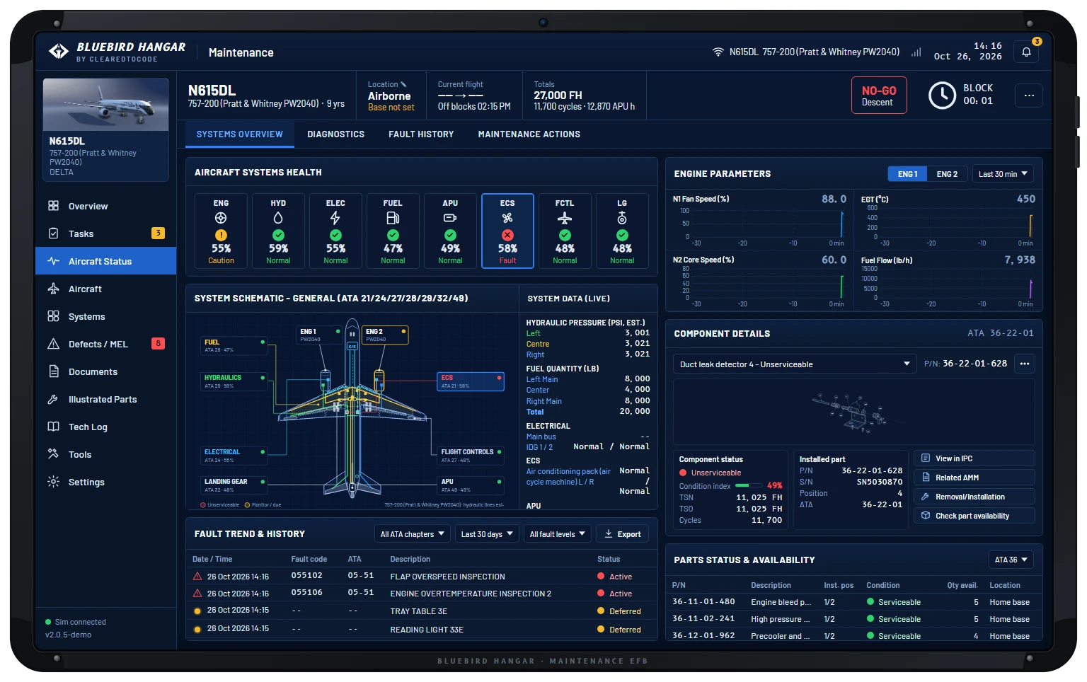 BlueBird Hangar status page